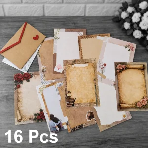 16 Pieces Aesthetic Cute Love Letter Paper (A5) with Envelope | Romantic Love Letter Writing Paper | Premium vintage Letter Paper