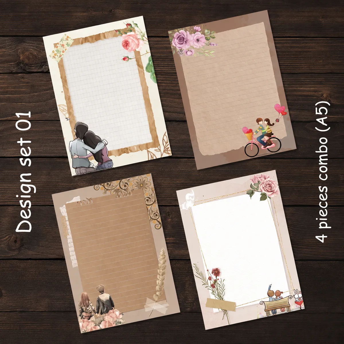 Aesthetic Cute Love Letter Paper 4 pieces combo ( A5 ) - Image 3